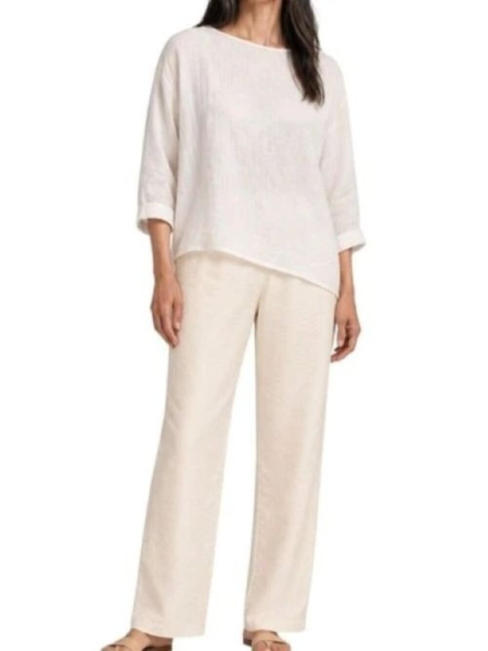 Eileen Fisher Women's Silk Pants Petite P M Cream Ivory Straight Leg Lined Flowy